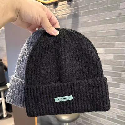 Korean Knitted Hat for Women's Trendy Letter Mark Wool Hat Warm Autumn and Winter Cold Hat Ear Protection Head Fashionable and Versatile
