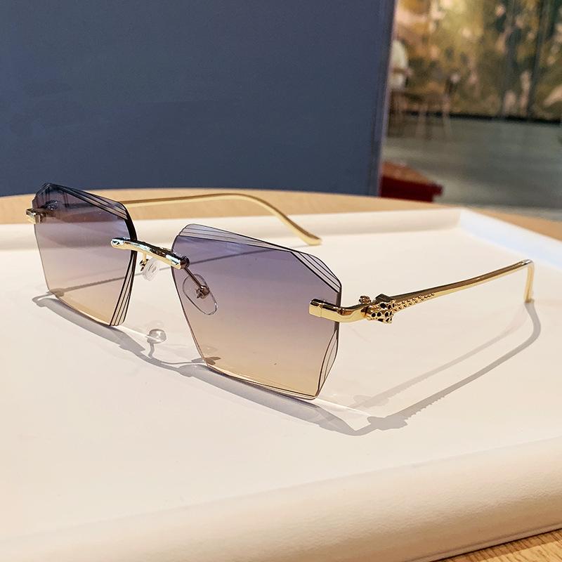 New gradual change color frameless metal square sunglasses striped lenses design sense light luxury high sense sunglasses
