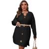 Large-sized V-neck Knitted Sweater Dress with Hand-hooked Flower Patchwork, Autumn and Winter Sweater Dress for Women