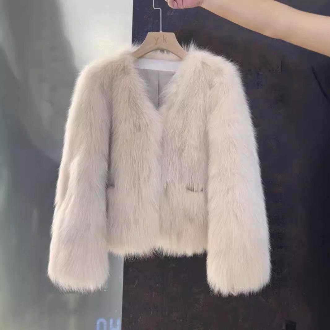 

Куртка из искусственного меха лисы высокого класса, короткая, зимняя, теплая, маленькая, с темпераментом, модная, пушистая, женская, легкая, роскошная, топ M