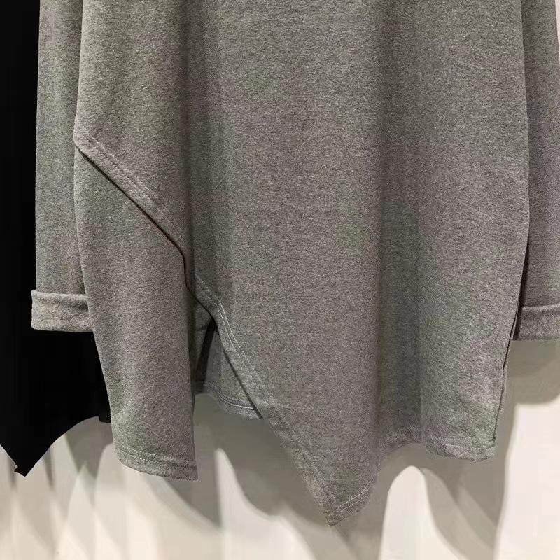 Plus Size Women's Irregular Slit Long Sleeve Hoodie - Early Spring/Autumn Slimming Loose Top
