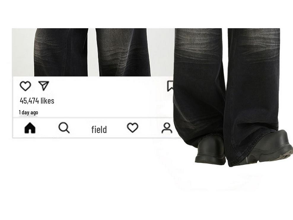 Dámské retro černé a šedé džíny se širokými nohavicemi s designem puku pro podzim 2025