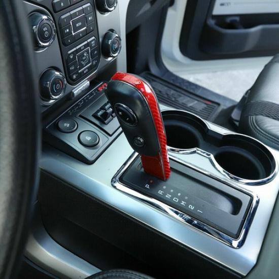 Car Gear Shift Knob Trim Sticker Decal Trim Cover for Ford F150 09-14 Red Carbon