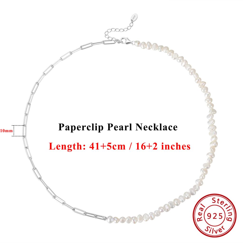 EFFIE QUEEN Vintage Natural Pearl Bead Bracelet for Women Minimalist 925 Sterling Silver Paperclip Chain Bracelet Jewelry GPB01