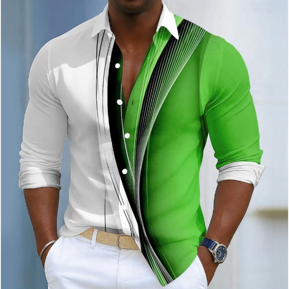 Men's Geometric Pattern Printed Long Sleeve Shirts Casual Cardigan New Button Holiday Fashion Shirts