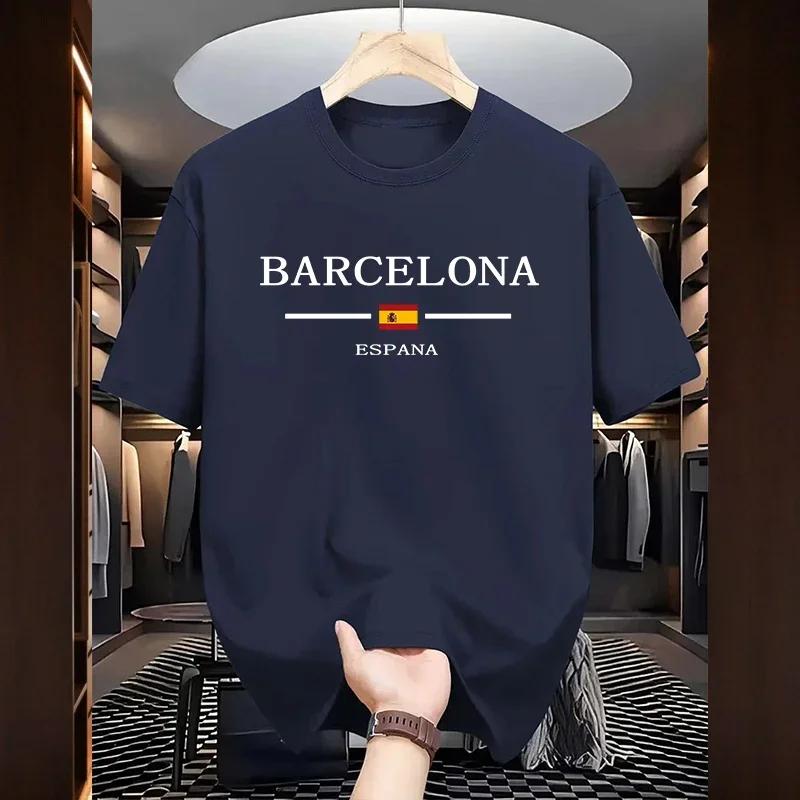 Summer fashion men's T-shirt Barcenola printed 100% cotton casual loose short-sleeved soft and breathable top T-shirt for men