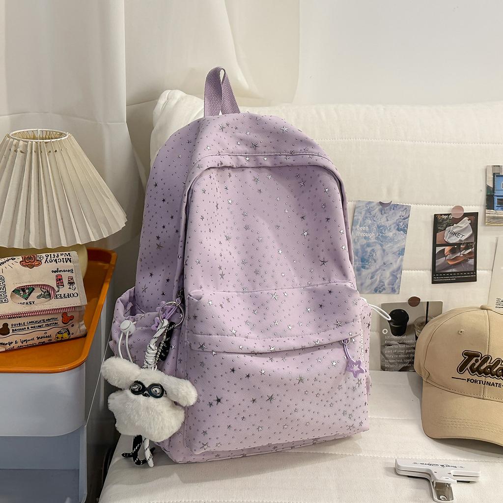 Schoolbag, high-value baby's breath double-shoulder bag, large capacity middle school student backpack for women, Japanese minimalist versatile travel