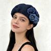 Women's Retro Denim Beret with 3D Floral Design - Stylish and Face-Slimming for Autumn/Winter Seasons.