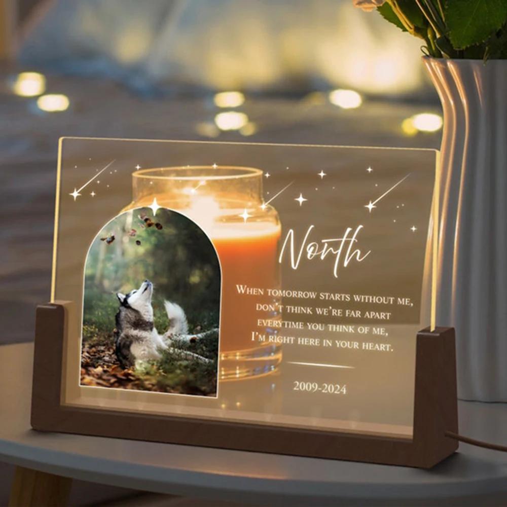 Personalized Pet Memorial Frame Custom Cat Dog Photo Light Pet Loss Sympathy Gift Engraved Plaque With Name Dates Sentimental