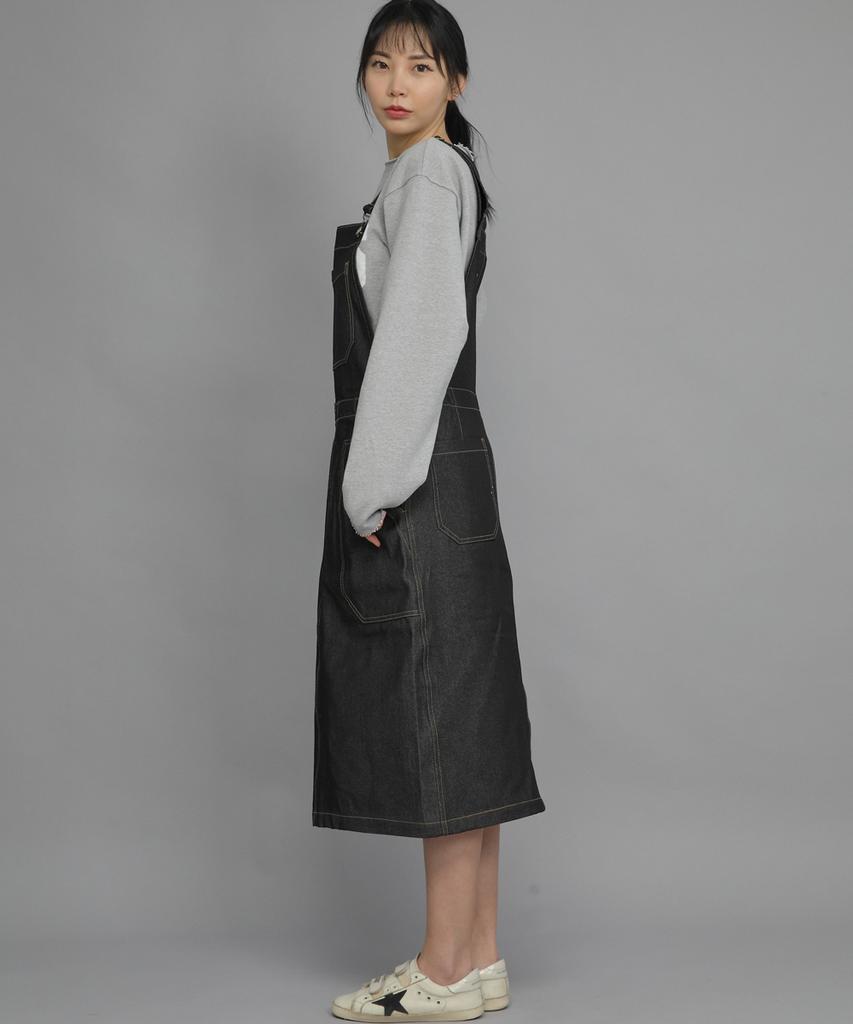 Seinteukeulu Wrinkle Band Overalls Skirt Swb-612 Denim Black