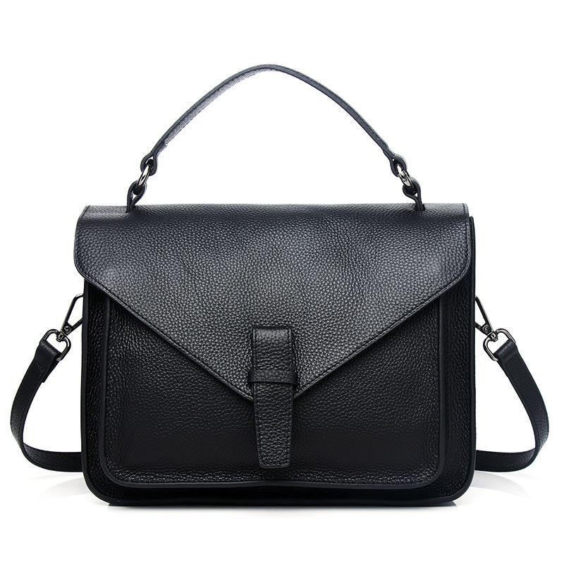 

Простая модная нишевая дизайнерская кожаная женская сумка-портфель через плечо из коровьей кожи в стиле локомотива из мягкой кожи чёрный