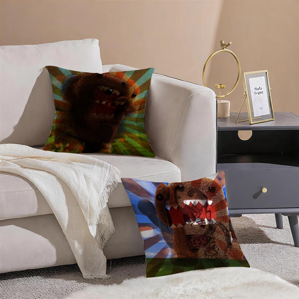 Cute Domo-kun Cushion Cover Anti-dustmite Pillowcase Invisible Zipper Silky Short Plush Sofa Cushion Cover