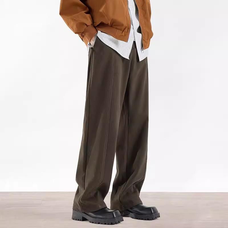 Heavy Woolen Trousers Men's Autumn and Winter Thickened Abraded Suit Pants Straight Loose and Drape Wide-leg Casual Trousers