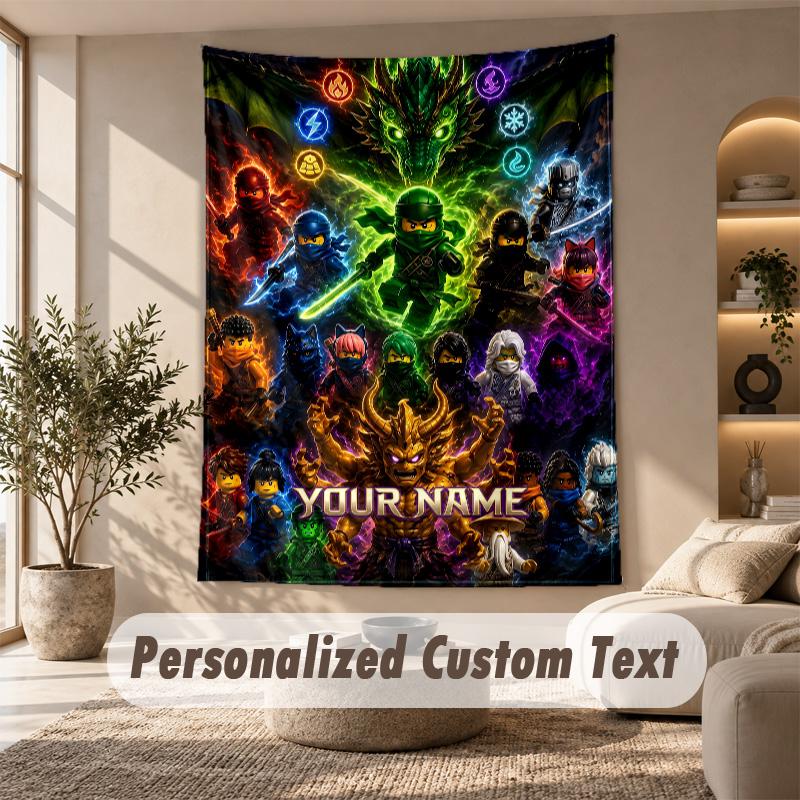 LEGO Ninjago Tapestry, Personalized Custom Text, Wall Hanging Tapestry For Living Room Home Wall Decor