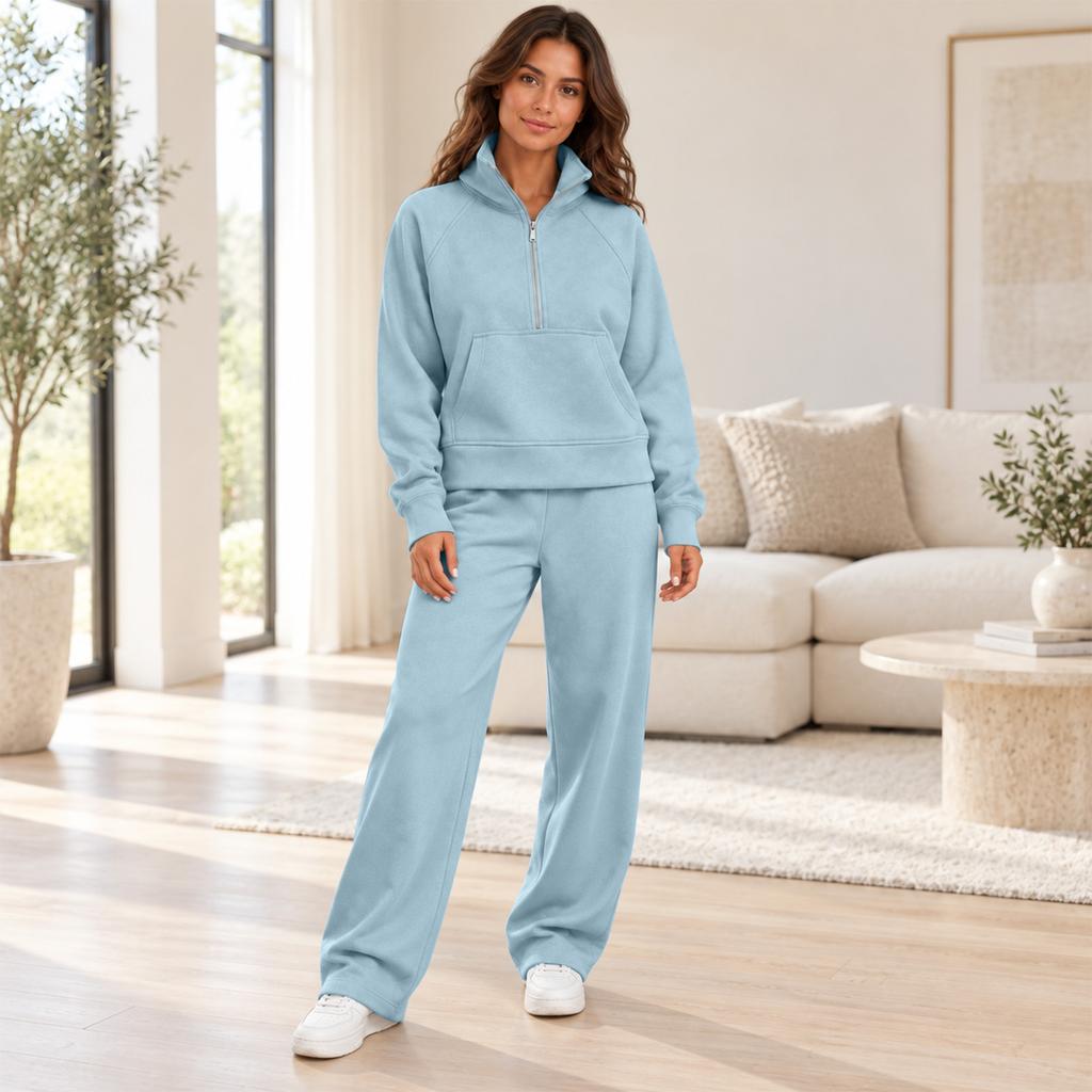 Completo da Donna con Mezza Zip Felpa a Manica Lunga e Pantaloni con Tasche Completo Casual 2 Pezzi