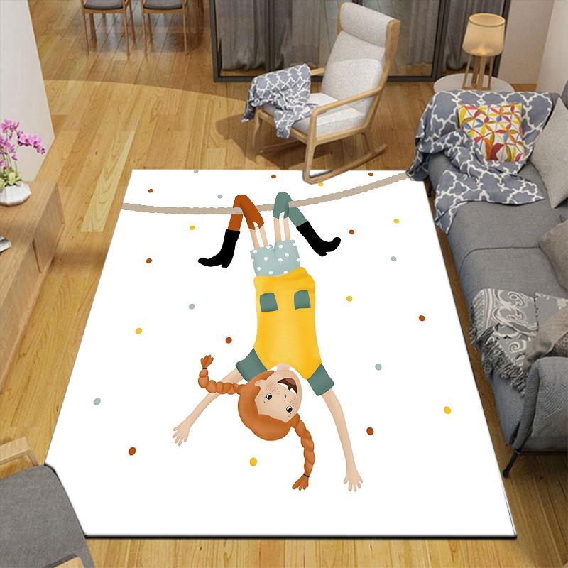 Pippi Cartoon Flannel Printed Carpet, Home Sofa Decoration for Living Room & Bedroom, Non‑Slip Play Flannel Floor Mat for Game Room