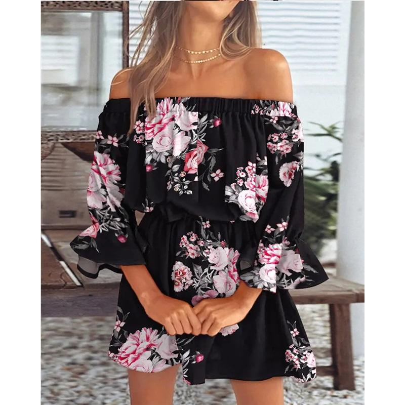 Robe imprimée sexy à la mode à une épaule Vêtements pour femmes