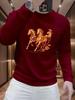 Trendy Men's Slim Fit Stretchy Round Neck Hoodie - Versatile Year of the Horse Print for Autumn & Winter
