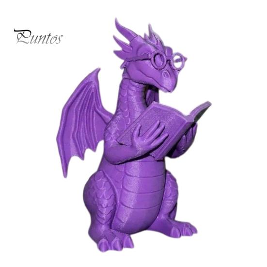 Collectible Dragon Ornament Reading Figurine with Glasses, Statue, 3D Printed Statue Bookshelf Decor, Whimsical Desktop Ornament, Gift for Book Lovers