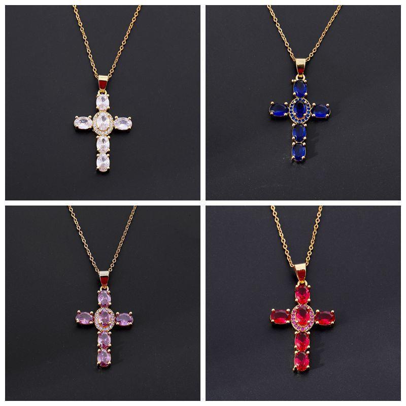 Xiyin Multicolor Zircon Cross Pendant Necklace