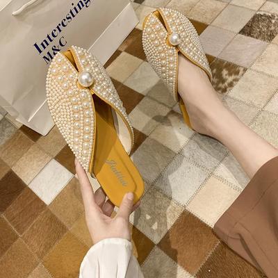 Ladies Bohemian Pearl Slippers Flat Sandals Summer Open Toe Ladies Shoes Crystal Flip Flops Wholesale 2024