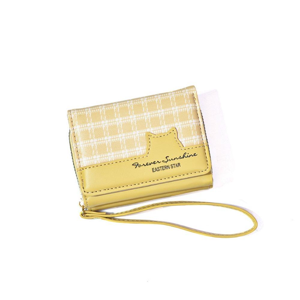 Koreanischer Stil Karomuster Münzbeutel Große Kapazität Hängende Handgelenktasche Geschenk Niedliche Katze Geldbörse Einkaufen