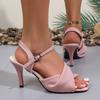 Lovely Sandals Women Office Career Thin High Heels Shoes Women Solid Pleated Buckle Strap Flock Summer Sandals Plus Size