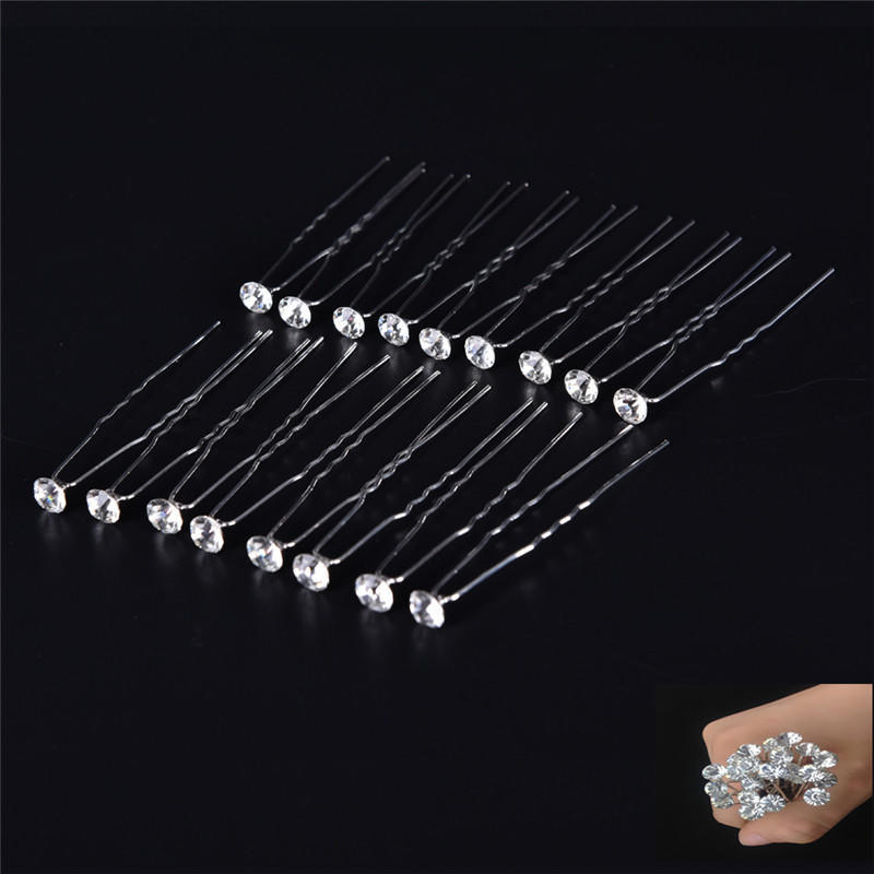 

20 Pcs Clear Crystal Rhinestone Diamante Wedding Bridal Prom Hair Pins Hairpin 20pcs срібний
