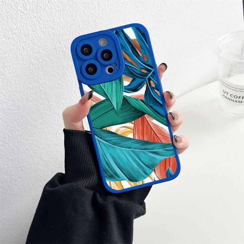 Leaves Monstera Green Case For iPhone 14 Plus 14 13 12 11 Pro Max XR XS X 7 8 Plus SE 2020 Cases Cute Soft Silicone Back Covers