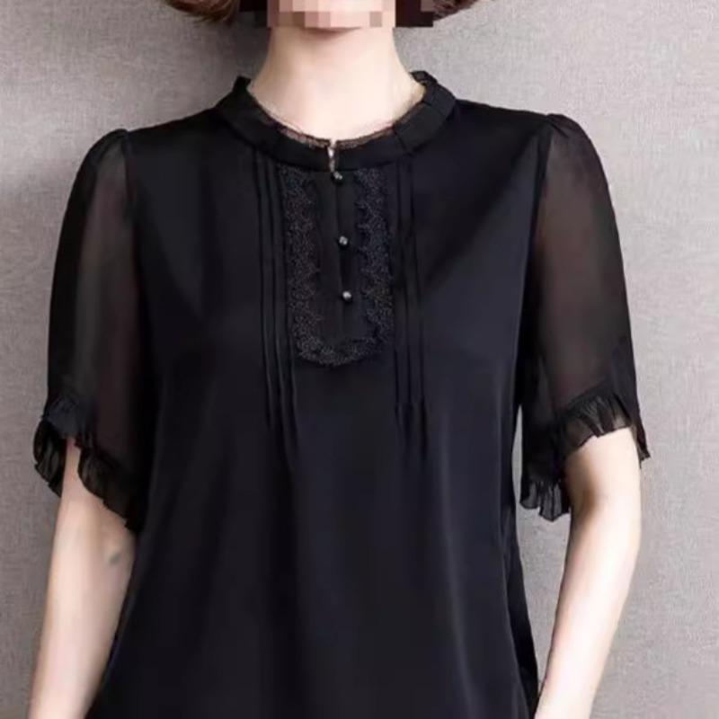 Chiffon Women's Summer Short Sleeved Plus Size Women's Top Stylish Slimming Lace Blouse Blouses & Shirts