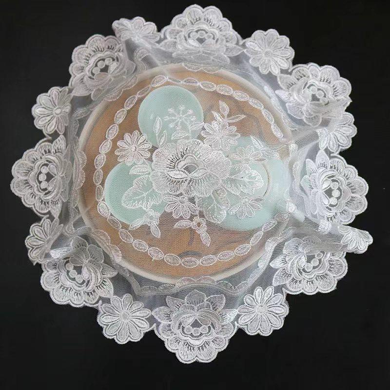 Round white mesh Rose flower Embroidery table cloth cover wedding tablecloth kitchen Christmas Dining Table decoration and accessories for Home