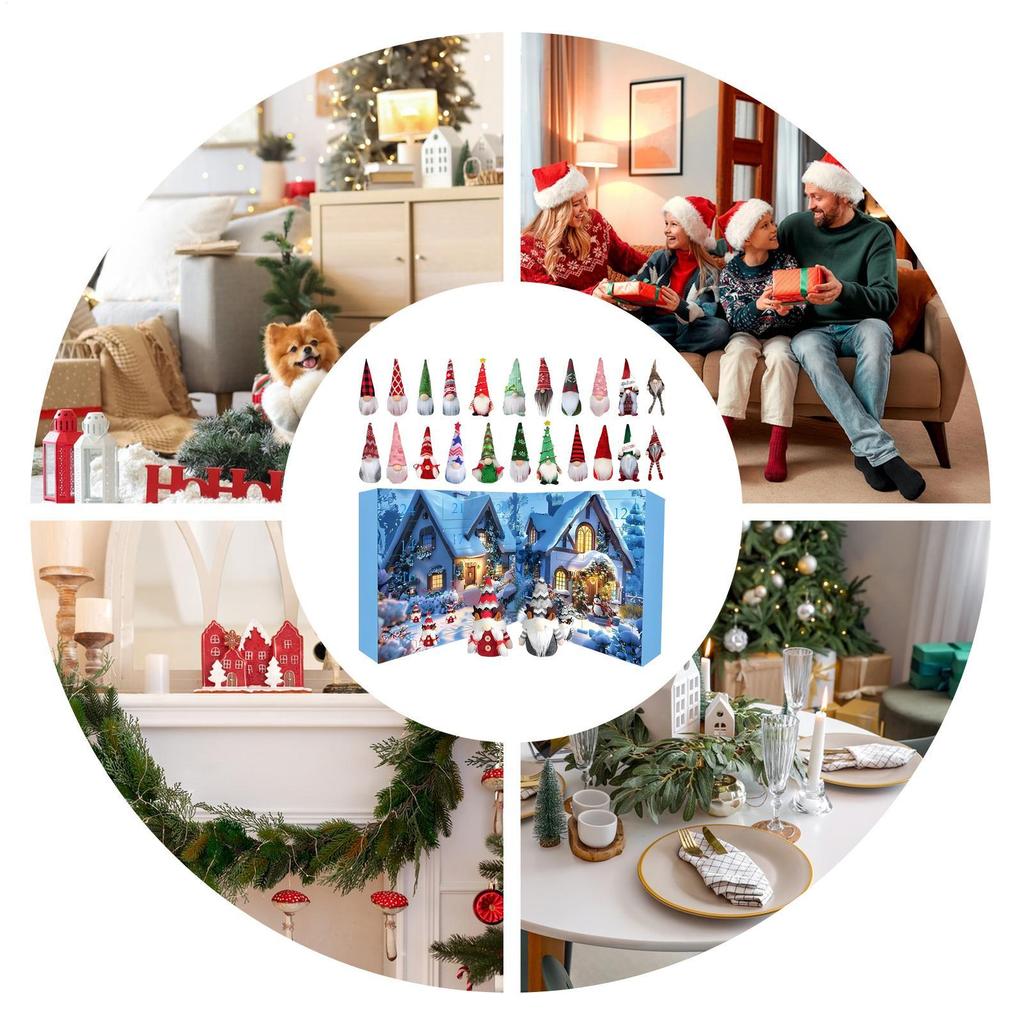 24PCS Countdown Calendar Advent Christmas Gnome 24 Days Countdown Calendar Collectible Home Decor Plush Toys for December