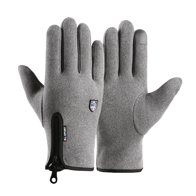 Warm Gloves Outdoor Cycling Gloves Men and Women's Sports Windproof and Cold Zipper Plus Velvet Autumn and Winter Touch Screen Gloves