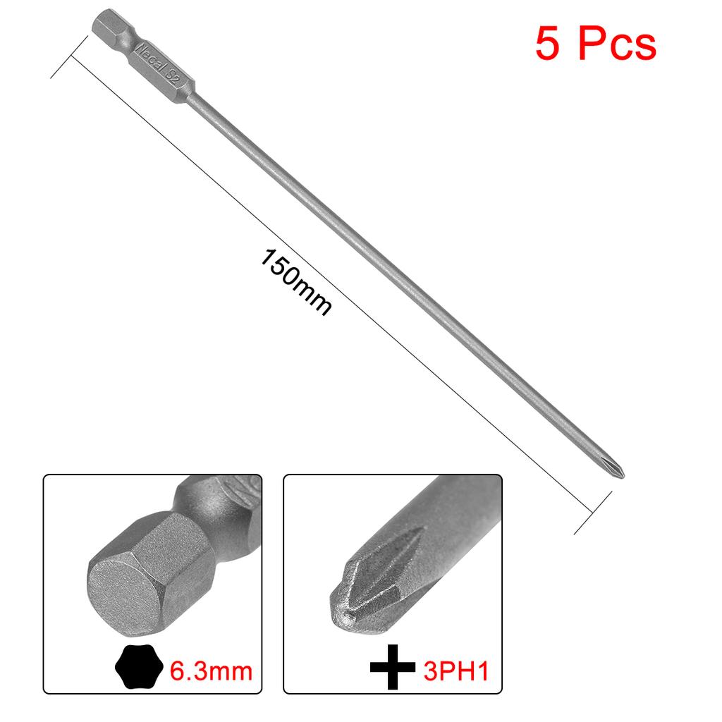 5pcs 100mm 150mm Hex Shank Cross Head Screwdriver Bits Electric Driver Hand Tool PH1 PH2 Magnetic Phillips Screwdriver Drill Bit