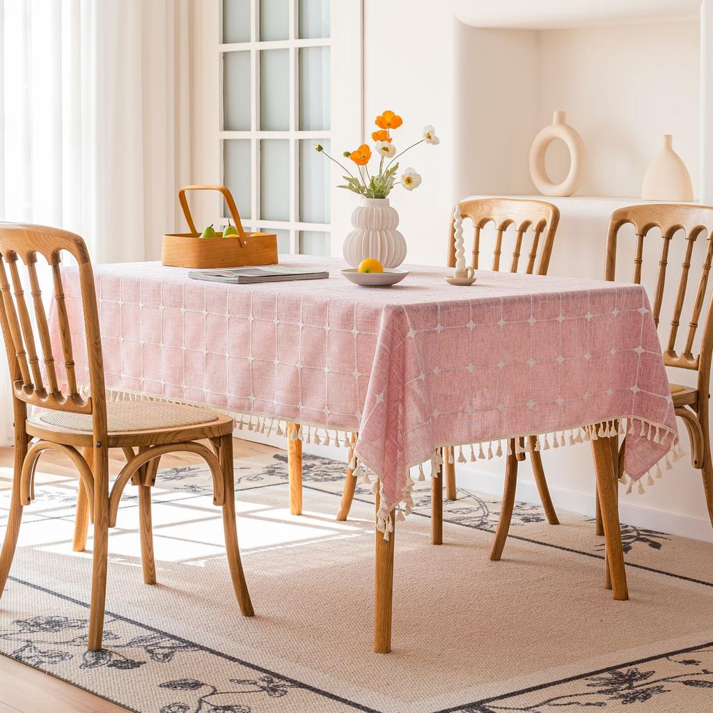 Embroidered Checkered Universal Dining Table Cloth Decorative Tablecloth Cover Cloth North Tablecloth Table Mat Cotton And Linen