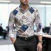 Men's Shirt with Geometric Block Print, Slim Fit, Business Commuting Long Sleeved Shirt, Spring and Autumn Trendy Casual Top