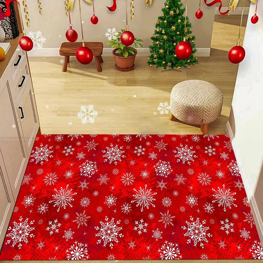 Christmas Floral Rectangle Rug Festive Poinsettia Perfect for Home Entrance Decor Durable Mat