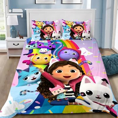 G-Gabbys D-Dollhouse Bettwäsche-Set Cartoon Bettbezug Kissenbezug Kinderzimmer Dekoration Kinder Einzel-Doppelgröße