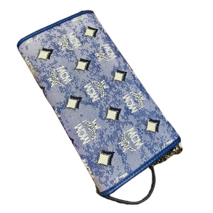 New MCM Aren Jacquard Textile, Leather Trim Wallet, Shoulder Bag, Crossbody Bag Large Women's Blue MXECATA01LU001