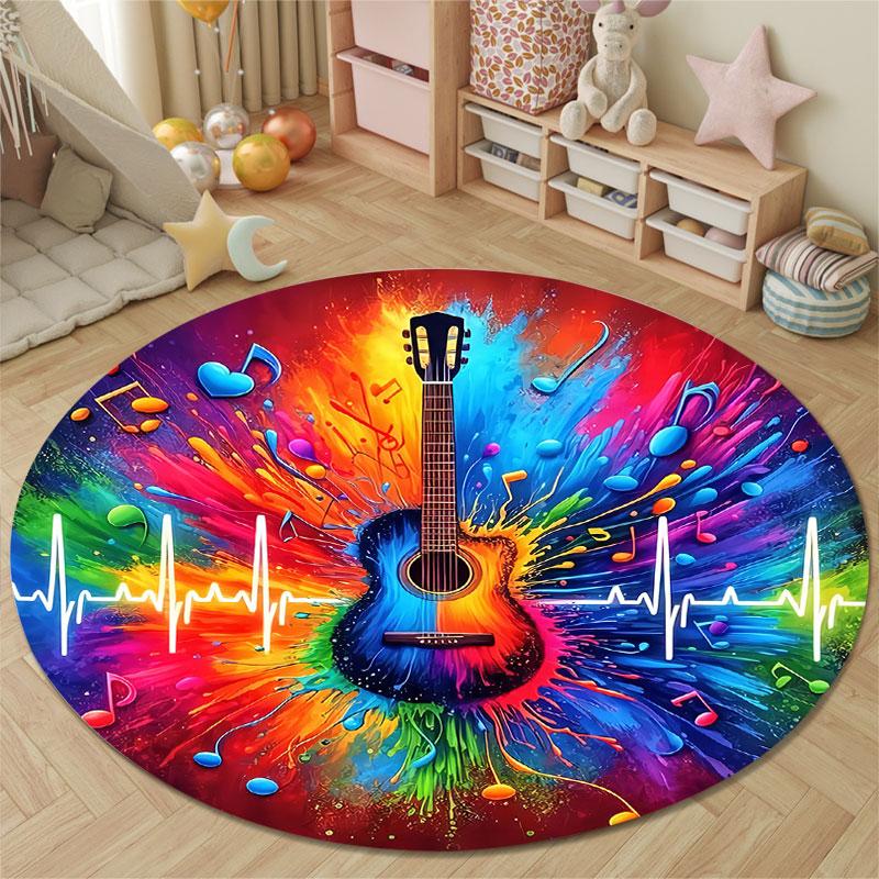 Elegant Round Floral Multicolor Rug Pad, Non-Slip Floor Mat for Family Room