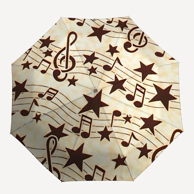 

1pc Music Notes Stars Automatic Folding Umbrella, 8-Rib Durable Iron Frame, Compact Travel Umbrella for Women & Men032