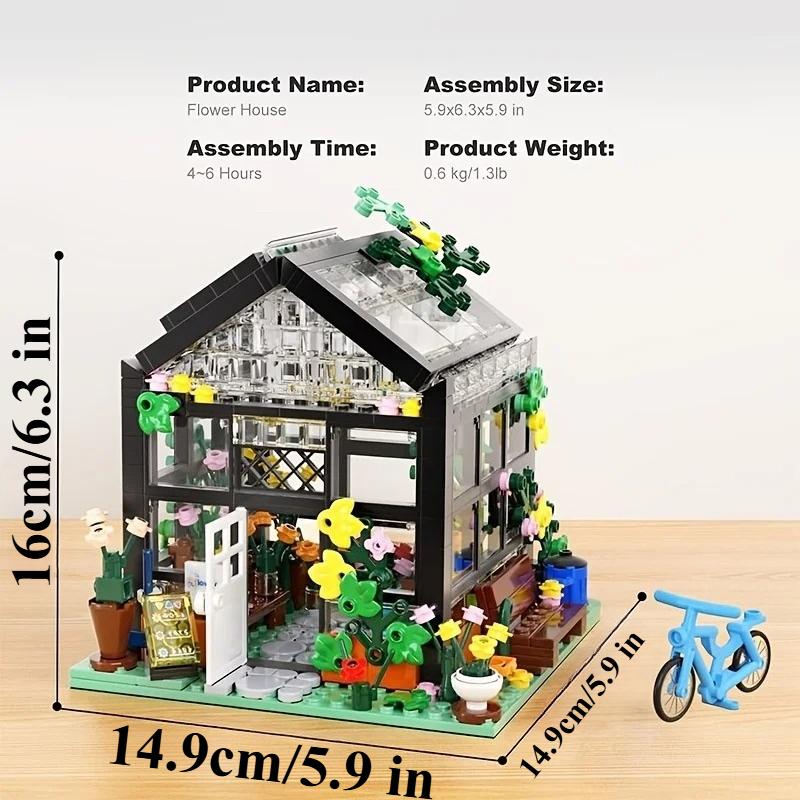 House Flower Building Set With Led Lights City Street Greenhouse Building Block Toy Garden Decor Birthday Gift For Adults Girls