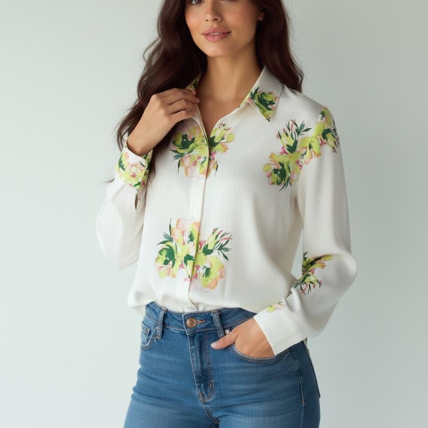 2026 Floral Print Mid-length Lapel Shirt - Elegant and Lightweight for Workplace M