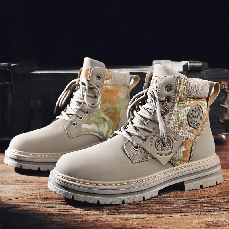 Fashion Walking Leather Boots for Men Outdoor Boots Luxury Brands Men's Ankle Boots Fall Winter New High Top Casual Shoes Classic Design