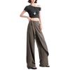 Women's Brown-Gray Wide-Leg Pants with Flowing Ribbons, 2026 New Style, Slimming, Good Drape, Casual Straight-Leg Suit Pants.