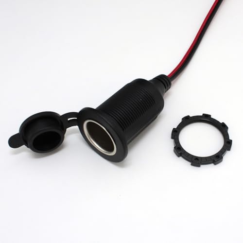 Kaito Denshi Cigarette Lighter Socket, Female, with Lid, 1 Branch, Uncut Power Cable, 12V, 30cm