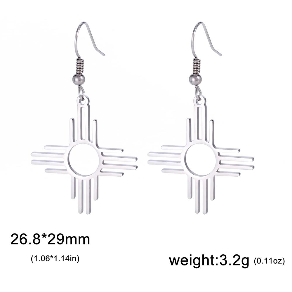 Dawapara Zia Sun Symbol Earrings for Women Men New Mexico Symbol Healing Warmth Amulet Stainless Steel Jewelry