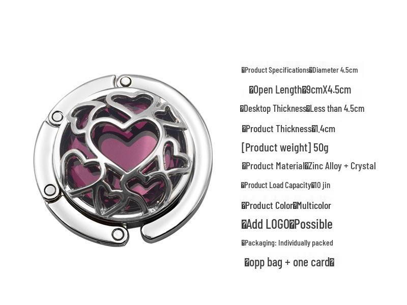 Heart-Shaped Crystal Mesh Folding Bag Hook