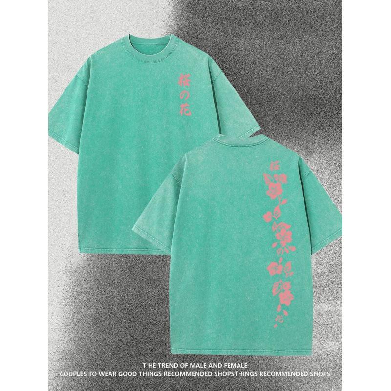 Washed Retro Cotton 230Gjapanese Cherry Blossom Double-Sided Cherry Bl S мятный зеленый