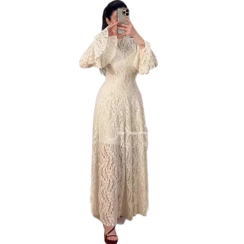 Spring European and American design sense new printing fashion temperament slim long-sleeved dress
